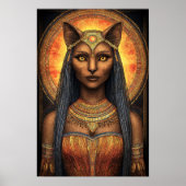 Bastet Egyptian Cat Goddess Gold Brown Art ポスター (正面)