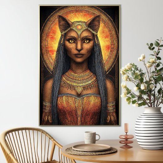 Bastet Egyptian Cat Goddess Gold Brown Art ポスター