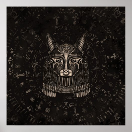 Bastet Egyptian Goddess - Sepia ポスター (正面)
