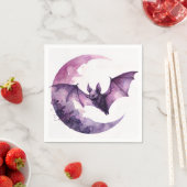 Bat and Crescent Moon Purple Watercolor Art スタンダードカクテルナプキン (インサイチュ)