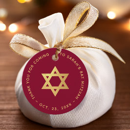 Bat Mitzvah Burgundy Faux Gold Foil Star of David フェイバータグ