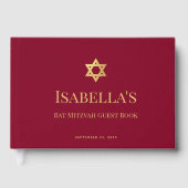 Bat Mitzvah Burgundy Faux Gold Star of David Girl ゲストブック (正面)