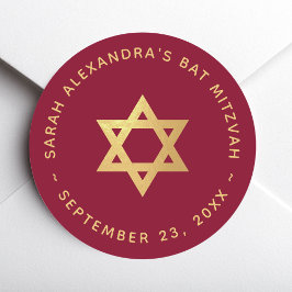 Bat Mitzvah Girl Faux Gold Star of David Burgundy  ラウンドシール