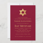 Bat Mitzvah Gold Star of David Simple Burgundy Red 招待状 (正面)