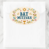 BAT MITZVAH Hand-drawn floral Jewish Customizable 楕円形シール (バッグ)