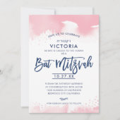 BAT MITZVAH modern hand lettered pink watercolor 招待状 (正面)