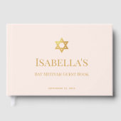Bat Mitzvah Pink & Faux Gold Star of David Jewish  ゲストブック (正面)
