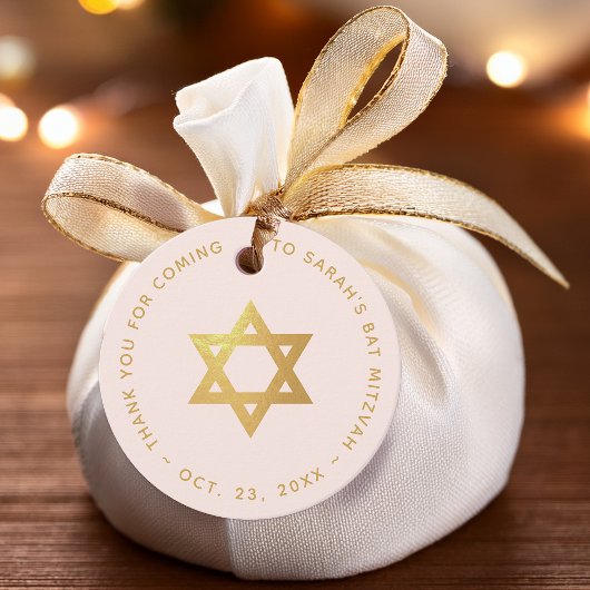 Bat Mitzvah Pink Faux Gold Star of David Thank You フェイバータグ