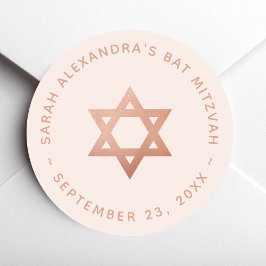 Bat Mitzvah Pink Girl Rose Gold Star of David ラウンドシール