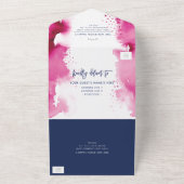 BAT MITZVAH pretty hand lettered pink watercolor オールインワン招待状 (外側)