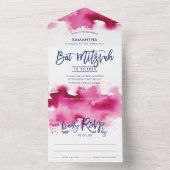 BAT MITZVAH pretty hand lettered pink watercolor オールインワン招待状 (内側)
