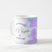 Bat Mitzvah Purple Watercolor Silver Script Modern コーヒーマグカップ (正面左)