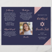 Bat Mitzvah Tri-Fold Program Navy Rose Gold  チラシ (正面)