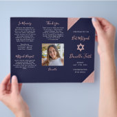 Bat Mitzvah Tri-Fold Program Navy Rose Gold  チラシ (手)