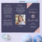 Bat Mitzvah Tri-Fold Program Navy Rose Gold  チラシ (シングル)