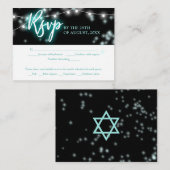 Bat Mitzvah Turquoise Neon Themed RSVP エンクロージャーカード (正面/裏面)