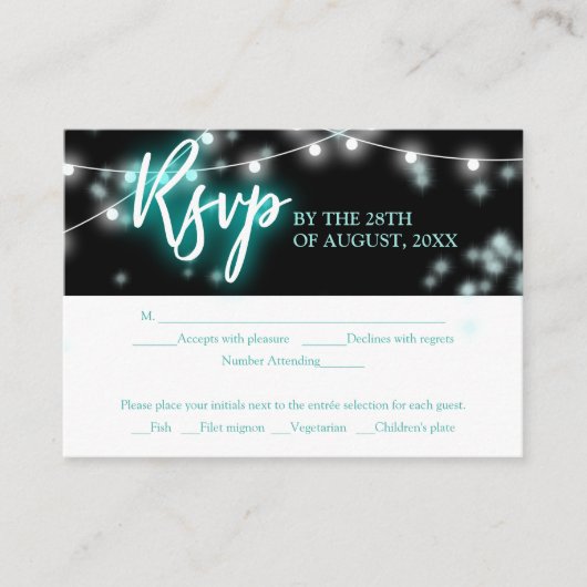 Bat Mitzvah Turquoise Neon Themed RSVP エンクロージャーカード (正面)