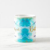 Bat Mitzvah Turquoise Watercolor Gold Script Bold コーヒーマグカップ (中央)