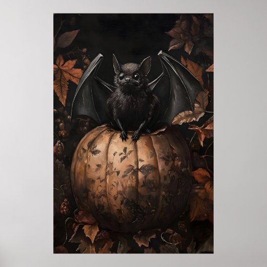Bat on Pumpkin Fall Print, Dark Academia Gothic ポスター (正面)