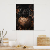 Bat on Pumpkin Fall Print, Dark Academia Gothic ポスター (キッチン)