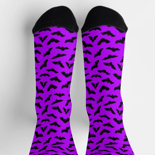 Bat Pattern Purple Halloween ソックス (上部)