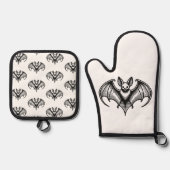 Bat Patterned Oven Mitt and Pot Holder set 鍋つかみ&鍋敷きセット (正面)