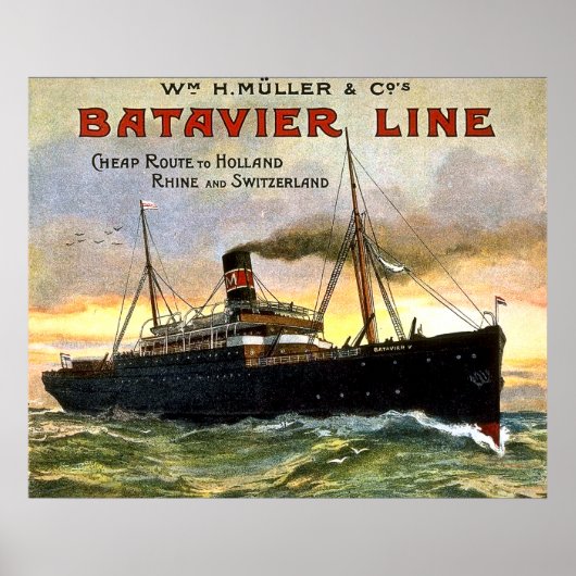 Batavier Line – ヴィンテージ旅行ポスター ポスター (正面)
