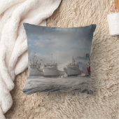 bateaux de pêche dans la neige クッション (ブランケット)