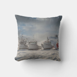 bateaux de pêche dans la neige クッション