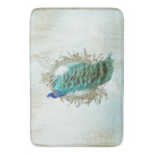 Bathの仲間の孔雀、ターコイズ、ぼろぼろのヴィンテージ バスマット (正面縦)