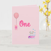 Bathの子犬1つの歳の女の子の誕生日 カード (黄色い花)