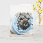 Bathの後の子犬 カード (黄色い花)