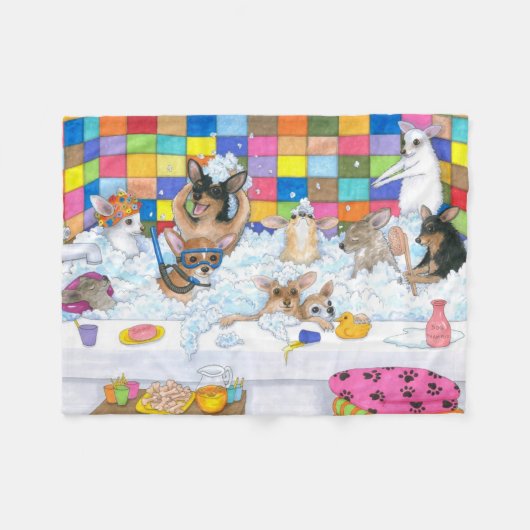 Bathの犬121のおもしろいなチワワ フリースブランケット (正面(横))