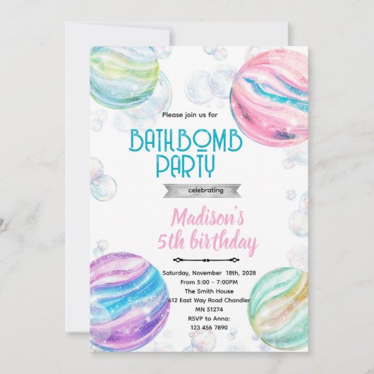 Bath bomb birthday party invitation 招待状 (正面)