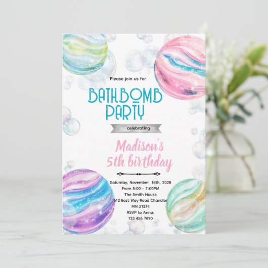Bath bomb birthday party invitation 招待状 (スタンド正面)