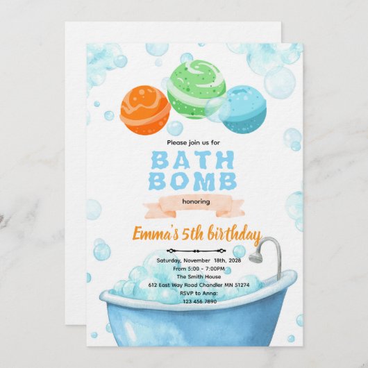 Bath bomb Party Invitation 招待状 (正面/裏面)