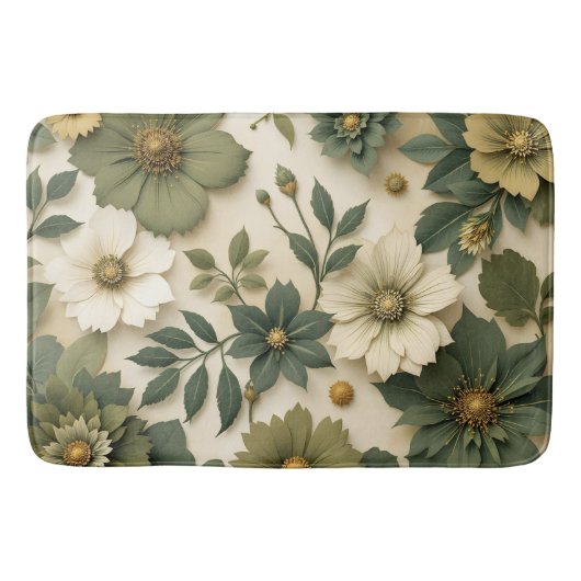 Bath Mats & Rugs green flowers pattern  バスマット (正面)