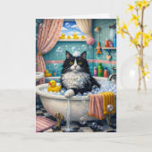 Bath Time , Cat Greeting Card カード (黄色い花)