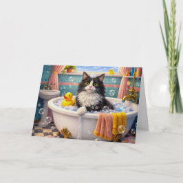 Bath Time , Cat Greeting Card カード