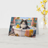 Bath Time , Cat Greeting Card カード (黄色い花)