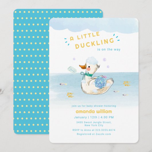 Bath Time Little Duckling Baby Shower 招待状 (正面/裏面)
