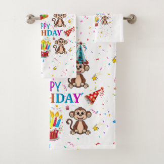 Bath Towel Sets, Happy Birthday Monkey Cupcake バスタオルセット