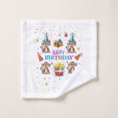 Bath Towel Sets, Happy Birthday Monkey Cupcake バスタオルセット (ウォッシュタオル)