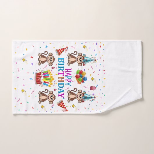 Bath Towel Sets, Happy Birthday Monkey Cupcake バスタオルセット (ハンドタオル)