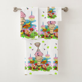 Bath Towel Sets, Twin Happy Birthday Cupcake バスタオルセット
