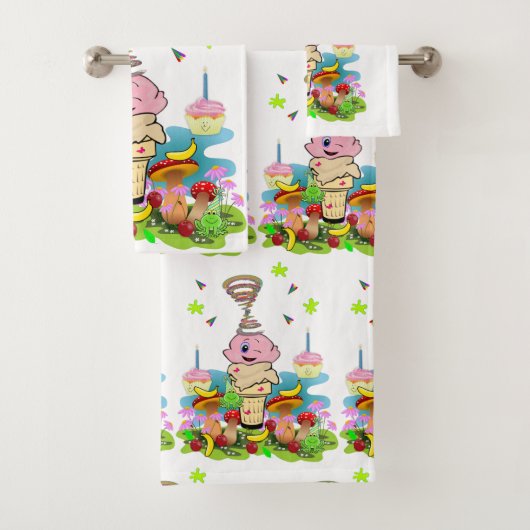Bath Towel Sets, Twin Happy Birthday Cupcake バスタオルセット (インサイチュ)