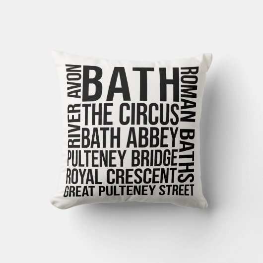 Bath, UK Landmarksタイポグラフィ- England Word Art クッション (正面)