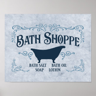 Bathe、バスタイム、スパ14" x 11"で青 ポスター
