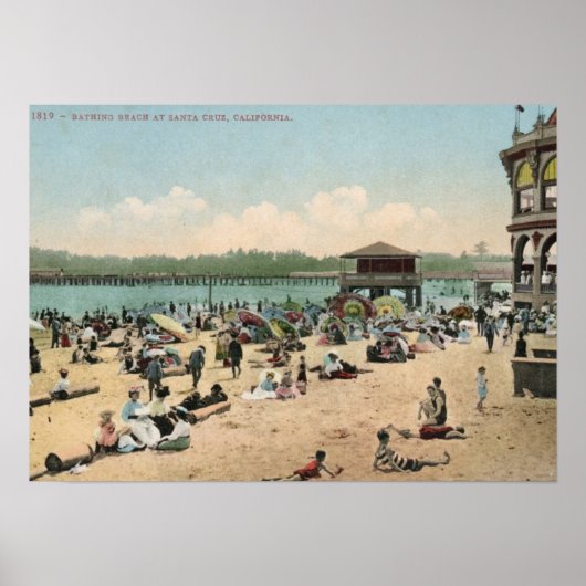 Bathing Beach, Santa Cruz CA Vintage ポスター (正面)