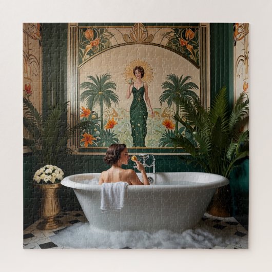 Bathing Woman in Art Deco Bathroom ジグソーパズル (縦)
